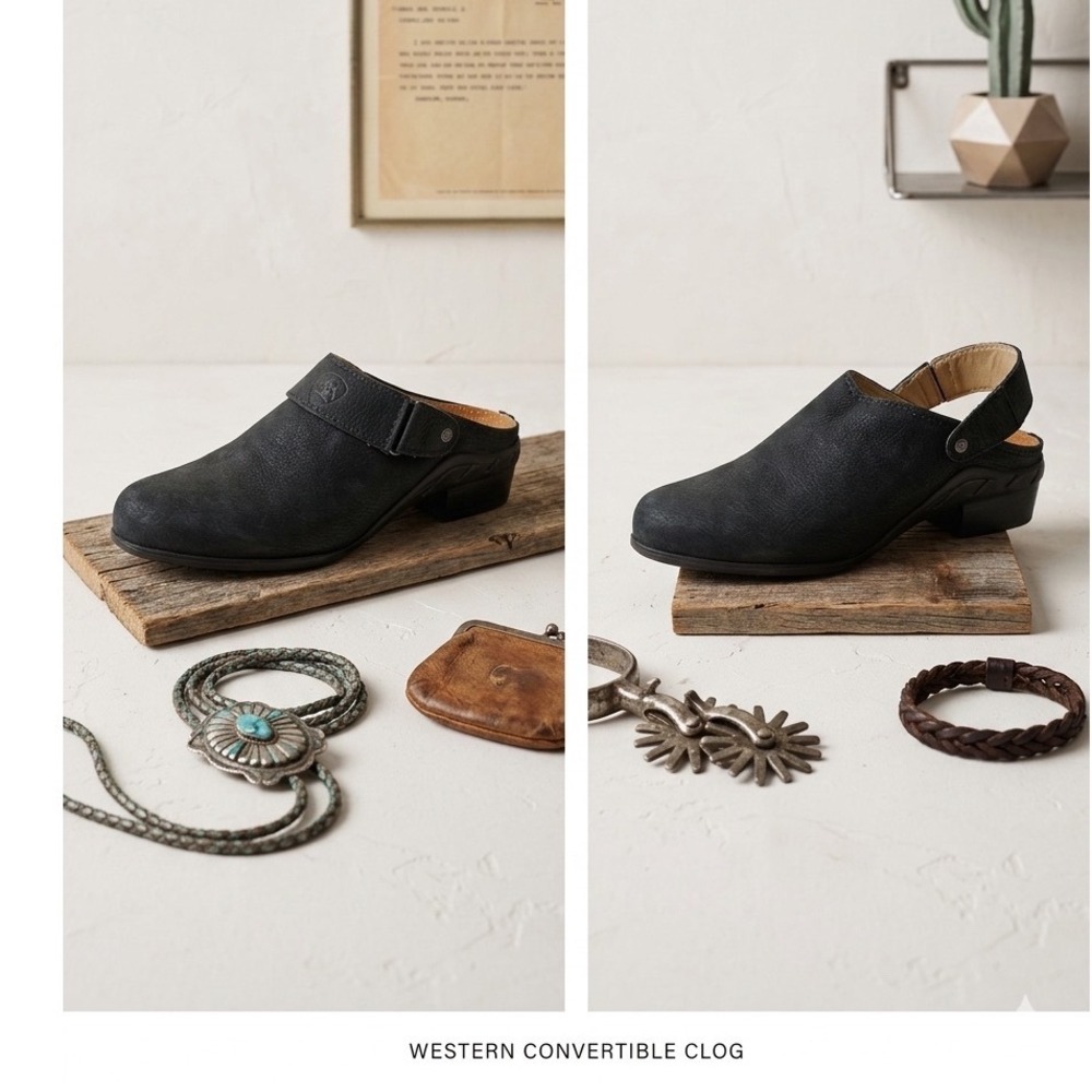 Ariat Womens Western 🦋Convertible Leather Clogs‎ boho Mule Slingback Shoes
